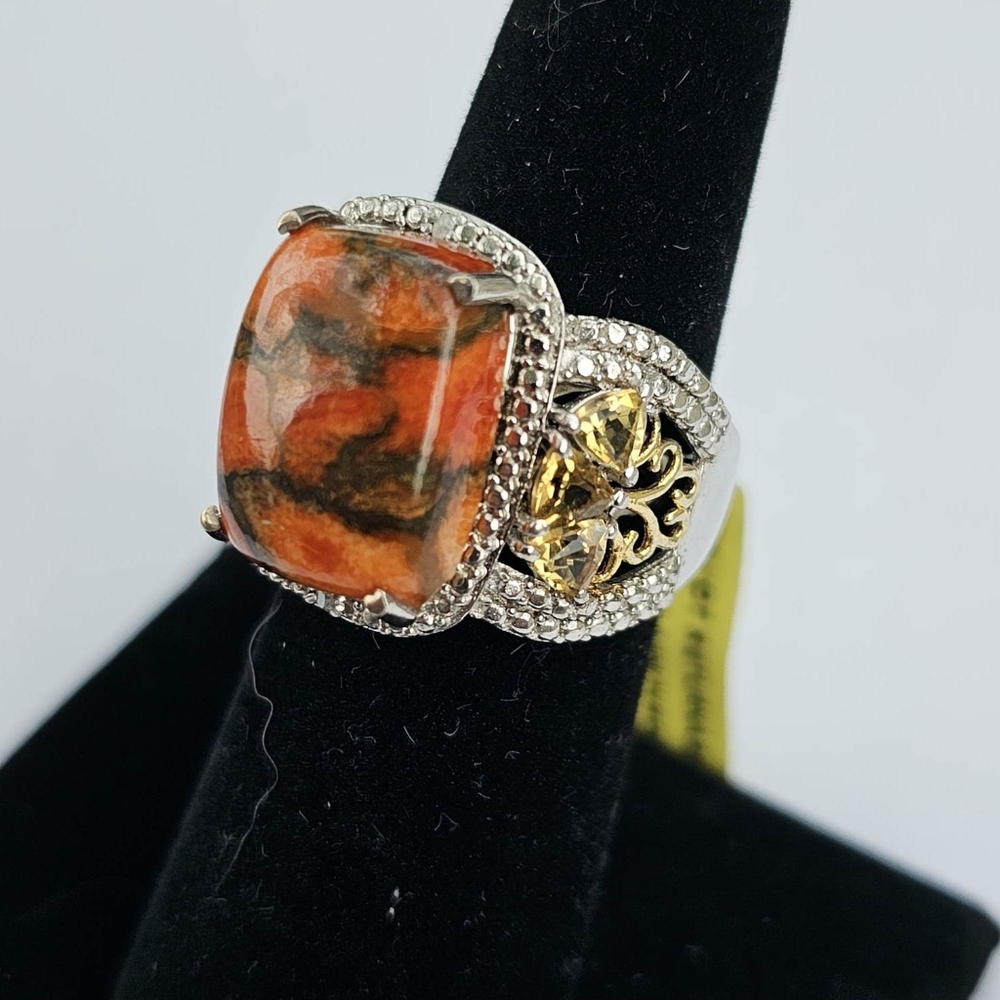 Chuck Clemency Jasper & Citrine Ring Platinum/14k/925 Sz 6! New - Picture 8 of 12